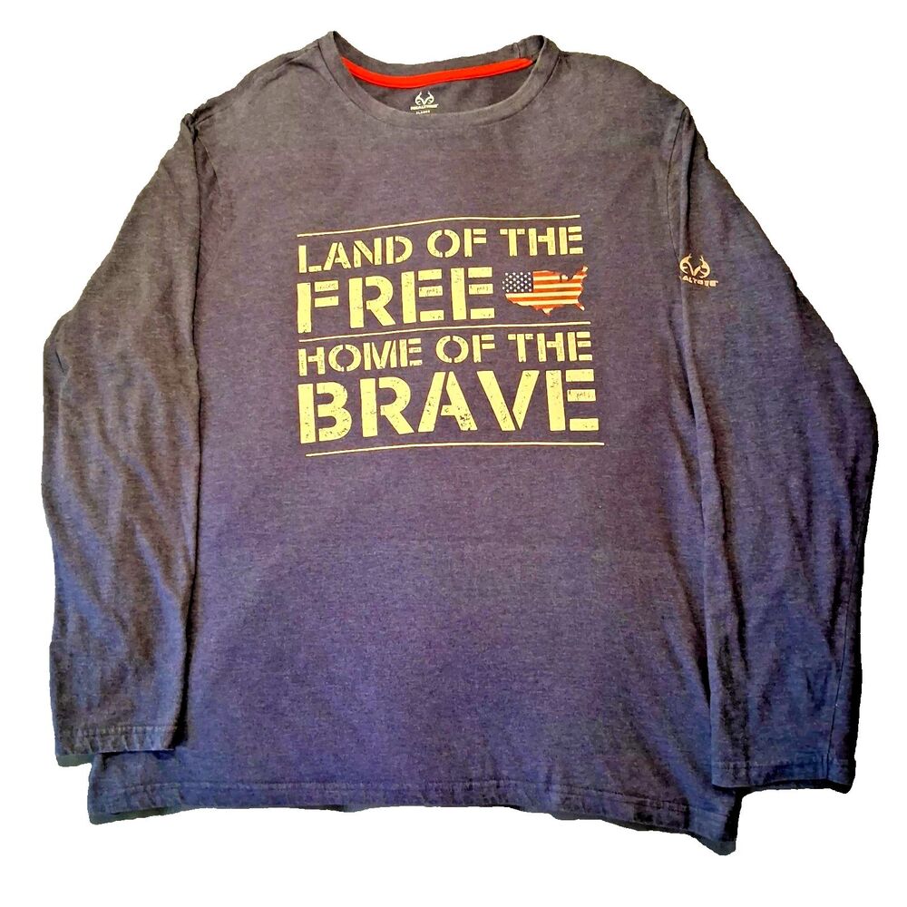 Men's Realtree "Land of the Free Home of the Brave" Long Sleeve T-Shirt XL Blue